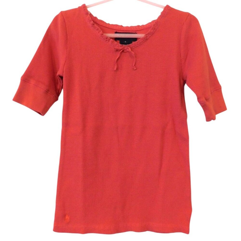 Ralph Lauren Girls Shirt Size 6 Coral Ribbed Tie Neck Preppy Balletcore New